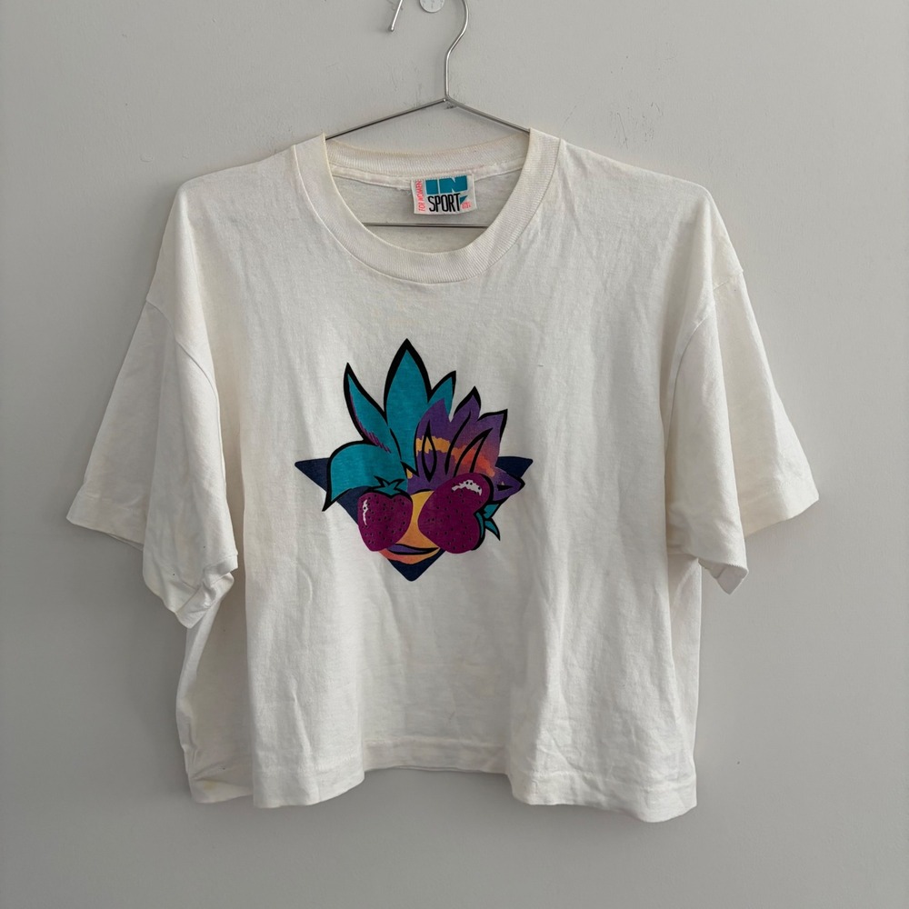 Vintage In Sport Women Graphic Crop T-Shirt White One Size Retro 80s 90s Tee